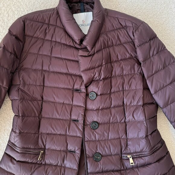 Moncler _ Eggplant Long Thin Puffer Jacket - Picture 3 of 10